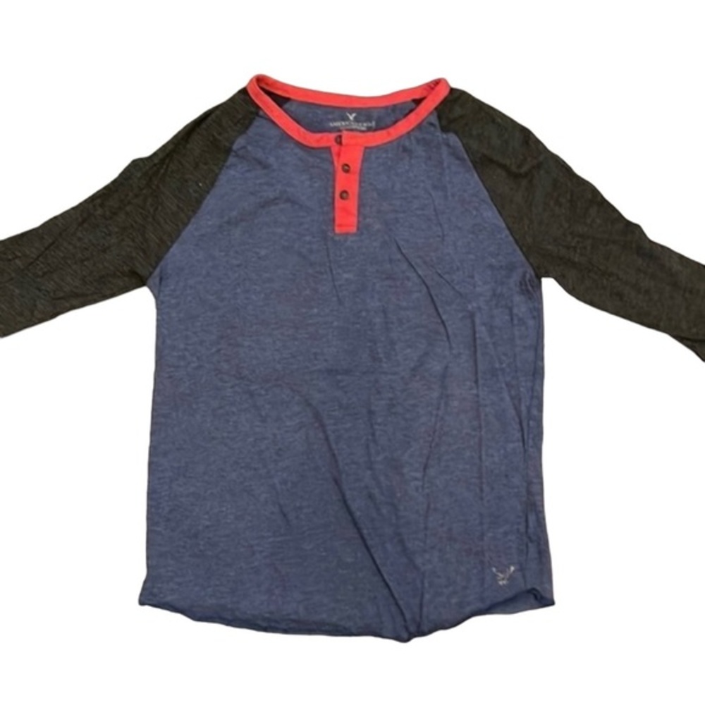 American Eagle Baseball Jersey‎ Blue Grey Button Size Medium
